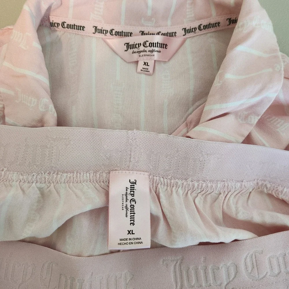 Juicy Couture Pajama Set Pink White Striped Logo Waistband Sleepwear XL‎